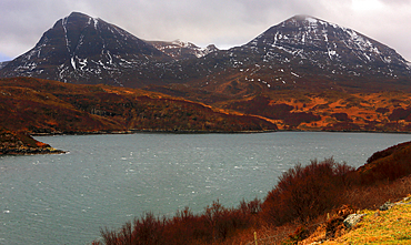 Loch Glendhu and mountains from Kylesku, Sutherland, Highlands, Scotland, United Kingdom, Europe