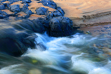 Tidal stream on beach, Balnakeil, near Durness, Sutherland, Highland, Scotland, United Kingdom, Europe