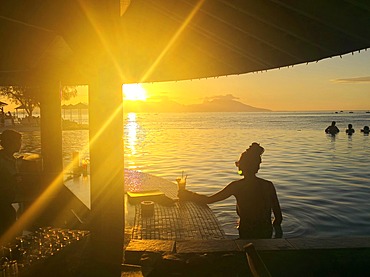 Te Moana Resort at sunset, Tahiti, French Polynesia, South Pacific, Pacific