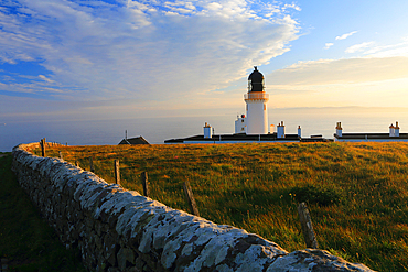 Dunnet Head Lighthouse at summer solstice sunrise, Caithness, Highlands, Scotland, United Kingdom, Europe