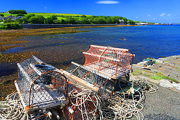 Lobster pots, St. Margaret's Hope, Mainland, Orkney Islands, United Kingdom, Europe