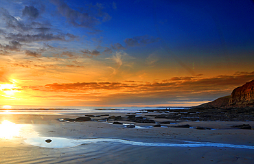 Sunset over the Bristol Channel from Dunraven Bay, Southerndown, South Wales, United Kingdom, Europe