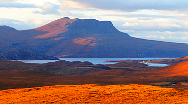 Looking towards Ben Mor Coigach from Assynt, Sutherland, Highlands, Scotland, United Kingdom