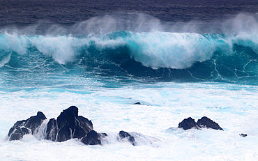 Atlantic surf at Mosteiros, north west coast, Sao Miguel, Azores Islands, Portugal