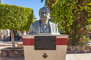 Loreto, Baja California Sur, Mexico. November 17, 2021. Monument to Benito Pablo Ju?rez Garc?a, a former President of Mexico.