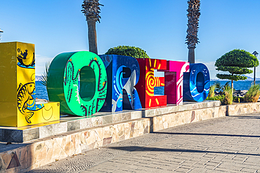 Loreto, Baja California Sur, Mexico. November 17, 2021. Public sculpture along the shore in Loreto.