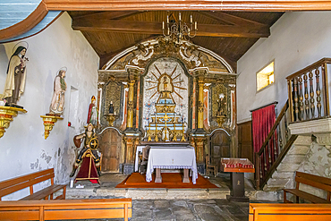 Europe, Portugal, Caminha. April 9, 2022. The altar of a small chapel in Caminha.