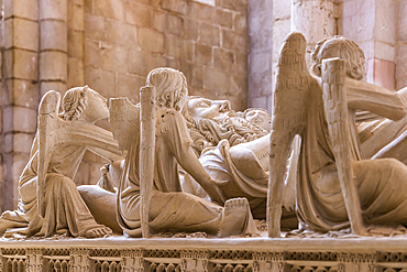 Europe, Portugal, Alcobaca. April 14, 2022. Tomb of King Pedro I in the Alcobaca Monastery, a UNESCO World Heritage Site.