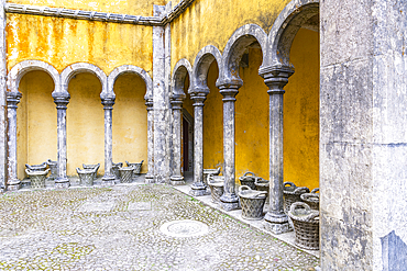 Europe, Portugal, Sintra. April 17, 2022. The ornate Park and National Palace of Pena, a UNESCO World Heritage Site in Sintra.