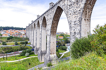 Europe, Portugal, Lisbon. April 17, 2022. The ancient Roman Agua Livres, Free Waters, aqueduct in Lisbon.