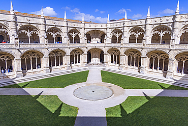 Europe, Portugal, Lisbon. April 19, 2022. The Jeronimos Monastery, burial site of Vasco da Gama, and an example of Portugese Gothic Maueline architecture. A UNESCO World Heritage Site.