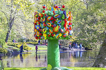 Europe, Netherlands, South Holland, Lisse. April 26, 2022. Sculpture Levenboom, Tree of Life, by Jo Naus and Marjan Tabak.