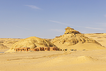 Wadi al Hitan, Faiyum, Egypt. February 20, 2022. Smalls building at Wadi el-Hitan paleontological site.