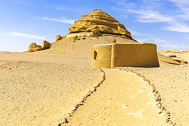 Wadi al Hitan, Faiyum, Egypt. February 20, 2022. Small building along the interpretive trail at Wadi el-Hitan paleontological site.