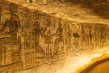 Abu Simbel, Aswan, Egypt. February 22, 2022. Relief mural in the Great Temple of Ramesses II.