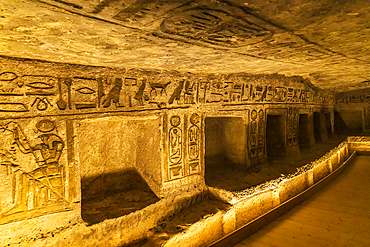 Abu Simbel, Aswan, Egypt. February 22, 2022. Relief mural in the Great Temple of Ramesses II.