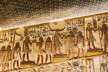 Valley of the Kings, Luxor, Egypt. February 26, 2022. Interior of the Tombs of Ramses VI in the Valley of the Kings at Luxor.