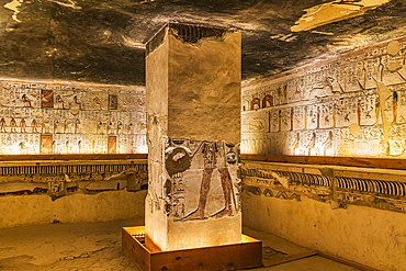 Valley of the Kings, Luxor, Egypt. February 26, 2022. Interior of the Tombs of Ramses VI in the Valley of the Kings at Luxor.