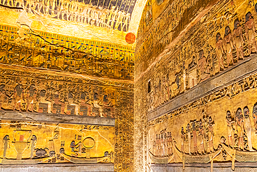 Valley of the Kings, Luxor, Egypt. February 26, 2022. Interior of the Tombs of Ramses VI in the Valley of the Kings at Luxor.