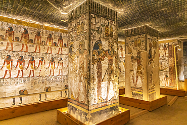 Valley of the Kings, Luxor, Egypt. February 26, 2022. Interior of the Tombs of Ramses VI in the Valley of the Kings at Luxor.