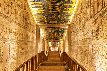 Valley of the Kings, Luxor, Egypt. February 26, 2022. Interior of the Tombs of Ramses VI in the Valley of the Kings at Luxor.