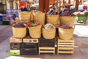 Thebes, Luxor, Egypt. February 24, 2022. Dried herbs for sale at a market in Luxor.