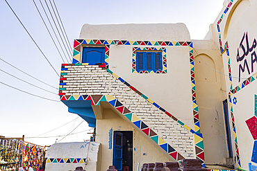 Luxor, Egypt. February 23, 2022. Colorfully painted building in Luxor.