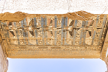 Kom Ombo, Aswan, Egypt. Ceiling painting of vultures, the symbol of Upper Egypt, at Kom Ombo temple.