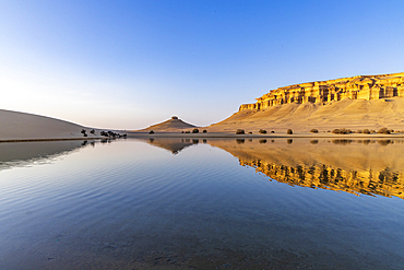 Qarun Lake, Faiyum Oasis, Egypt. Reflections in Qarun Lake in the desert at Faiyum Oasis.