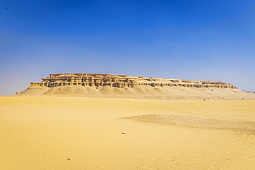 Wadi al Hitan, Faiyum, Egypt. Sandy desert and eroded cliffs.