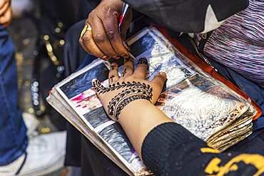 Cairo, Egypt. February 18, 2022. Henna tattoo at a shop on El Moez street in Old Cairo.