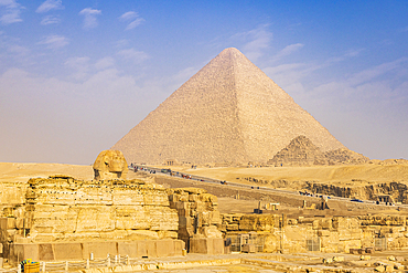 Giza, Cairo, Egypt. The Great Pyramid at Giza, also known as the Pyramid of Khufu.