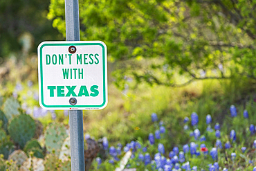 Llano, Texas, USA. Don't Mess With Texas sign in the hill country.