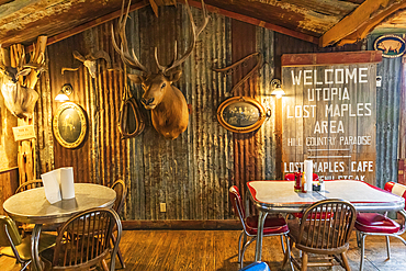 Utopia, Texas, USA. April 14, 2021. Interior of a cafe in the Texas hill country.