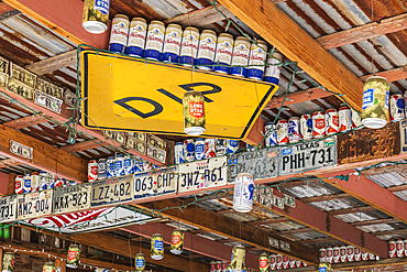 Comfort, Texas, USA. April 14, 2021. Clutter inside the Cartoon Saloon in the Texas hill country.