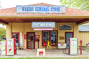 Waring, Texas, USA. April 14, 2021. Small town gas station in the Texas hill country.