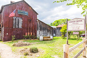 Sisterdale, Texas, USA. April 14, 2021. Historic cotton gin in the Texas hill country.