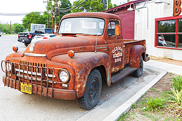 Blanco, Texas, USA. April 14, 2021. Rusted vintage pickup truck in Texas.