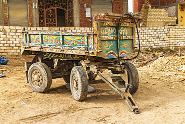 Faiyum, Egypt. February 19, 2022. Decorated wagon in the village of Faiyum.