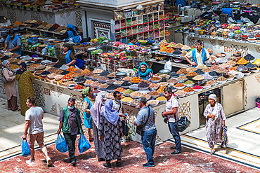 Dushanbe, Tajikistan. August 12, 2021. Shoppers at the Mehrgon Market in Dushanbe. Editorial Use Only