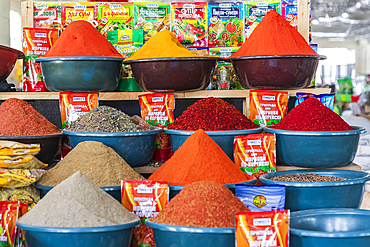 Dushanbe, Tajikistan. August 12, 2021. Spices for sale at the Mehrgon Market in Dushanbe. Editorial Use Only