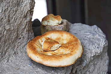 Margib, Sughd Province, Tajikistan. Traditional flat bread baked in a wood fired oven.