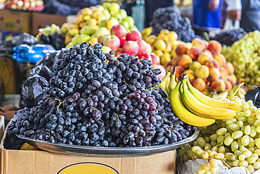 Panjakent, Sughd Province, Tajikistan. Fresh fruit for sale at the market in Panjakent.