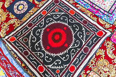 Panjakent, Sughd Province, Tajikistan. August 18, 2021. Hand woven rug at the Historical Museum in Panjakent. Editorial Use Only