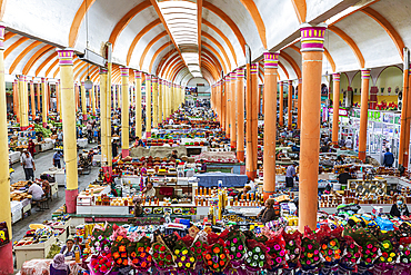 Khujand, Sughd Province, Tajikistan. August 20, 2021. Interior view of the Panjshanbe Bazaar in Khujand. Editorial Use Only