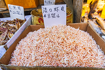 Chinatown, Manhattan, New York City, New York, USA. November 3, 2021. Dried shrimp for sale in Chinatown.