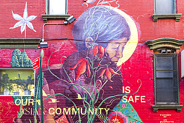 Chinatown, Manhattan, New York City, New York, USA. November 3, 2021. Mural by Jess X. Snow in Chinatown.