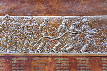 Manhattan, New York City, New York, USA. November 3, 2021. The Firefighters Memorial at the 9/11 Memorial in Lower Manhattan.