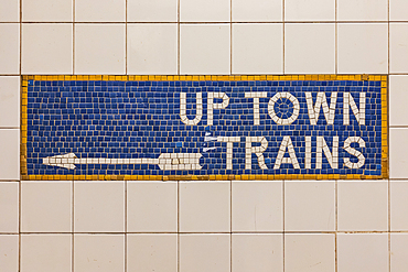 Manhattan, New York City, New York, USA. Tile mosaic sign in the World Trade Center subway station.