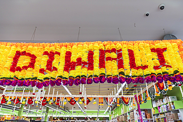 Jackson Heights, Queens, New York City, New York, USA. November 5, 2021. Colorful sign celebrating Diwali.